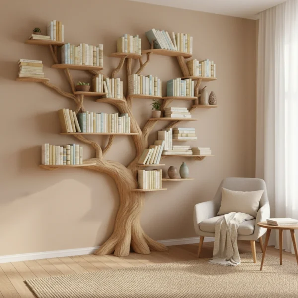 Driftwood Tree Branch Floating Bookshelf – Live Edge Corner Shelf, Wall-Mounted Rustic Decor for Home & Office