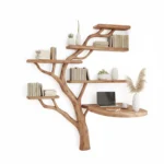Handcrafted Console Table & Tree-Shaped Bookshelf Set - Solid Wood Artistic Furniture