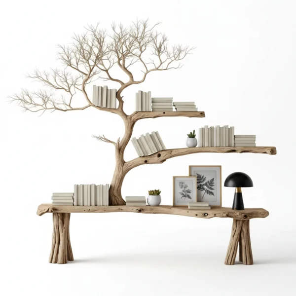 Handcrafted Console Table with Tree Branch Legs - Natural Barn & Pallet Wood