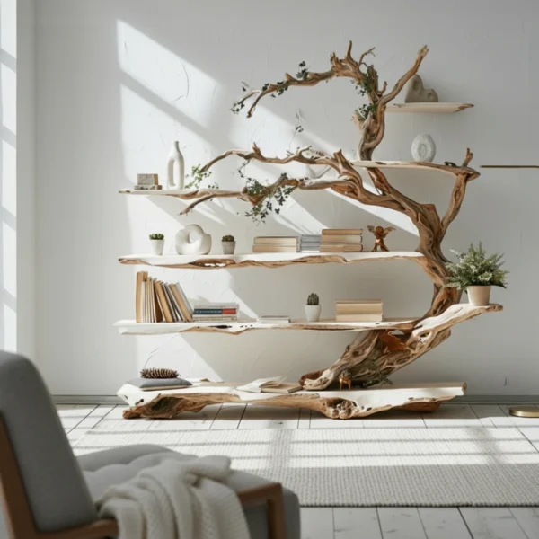 Handcrafted Oak Tree Bookshelf