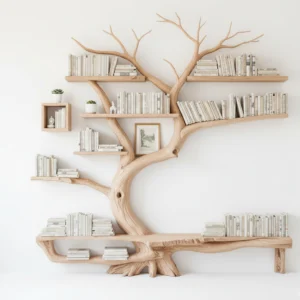 Handcrafted Tree Bookshelf with Integrated Reading Chair