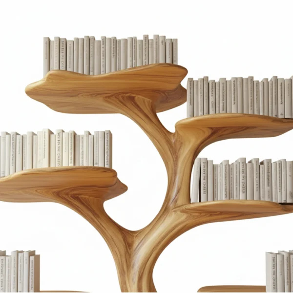 Handcrafted Tree Branch Bookshelf - Solid Wood Wall-Mounted Art Shelf Handmade Furniture