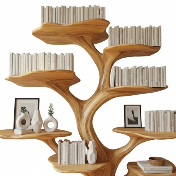 Handcrafted Tree Branch Bookshelf - Solid Wood Wall-Mounted Art Shelf Handmade Furniture