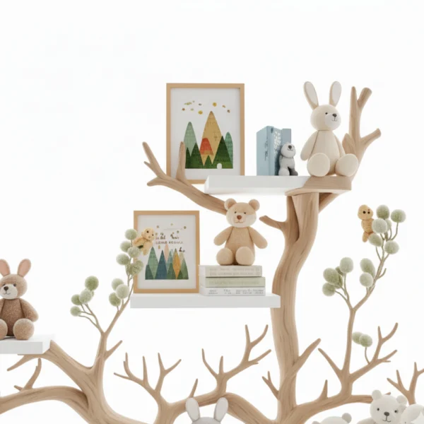 Handmade Tree Bookshelf - Natural Wood Kids Bedroom Decor
