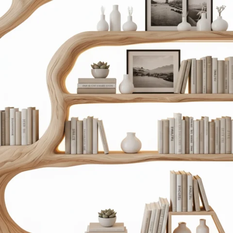 Rustic Tree Bookshelf – Handmade Wall-Mounted Shelf with Artistic Branch Design2