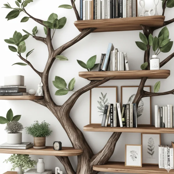 Tree Bookshelf - Handcrafted Wall-Mounted Bookcase In Natural Wood