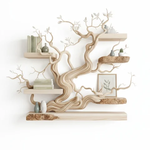 Tree Branch Bookshelf - Handmade Solid Wooden Wall Shelf