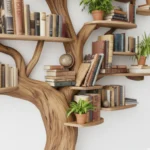 Tree Shaped Bookshelf Handmade from Natural Wood Unique Furniture for Home and Office Decor
