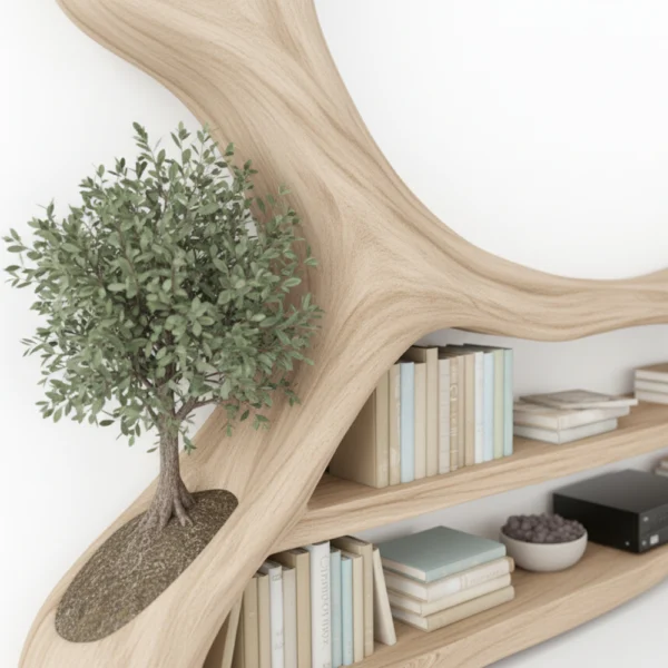 Tree-Shaped TV Stand & Bookshelf Unit - Handcrafted Solid Wood Wall Display