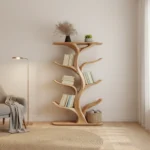 Wall-Mounted Tree Bookshelf - Handmade Vertical Wooden Bookcase for Artistic Interiors